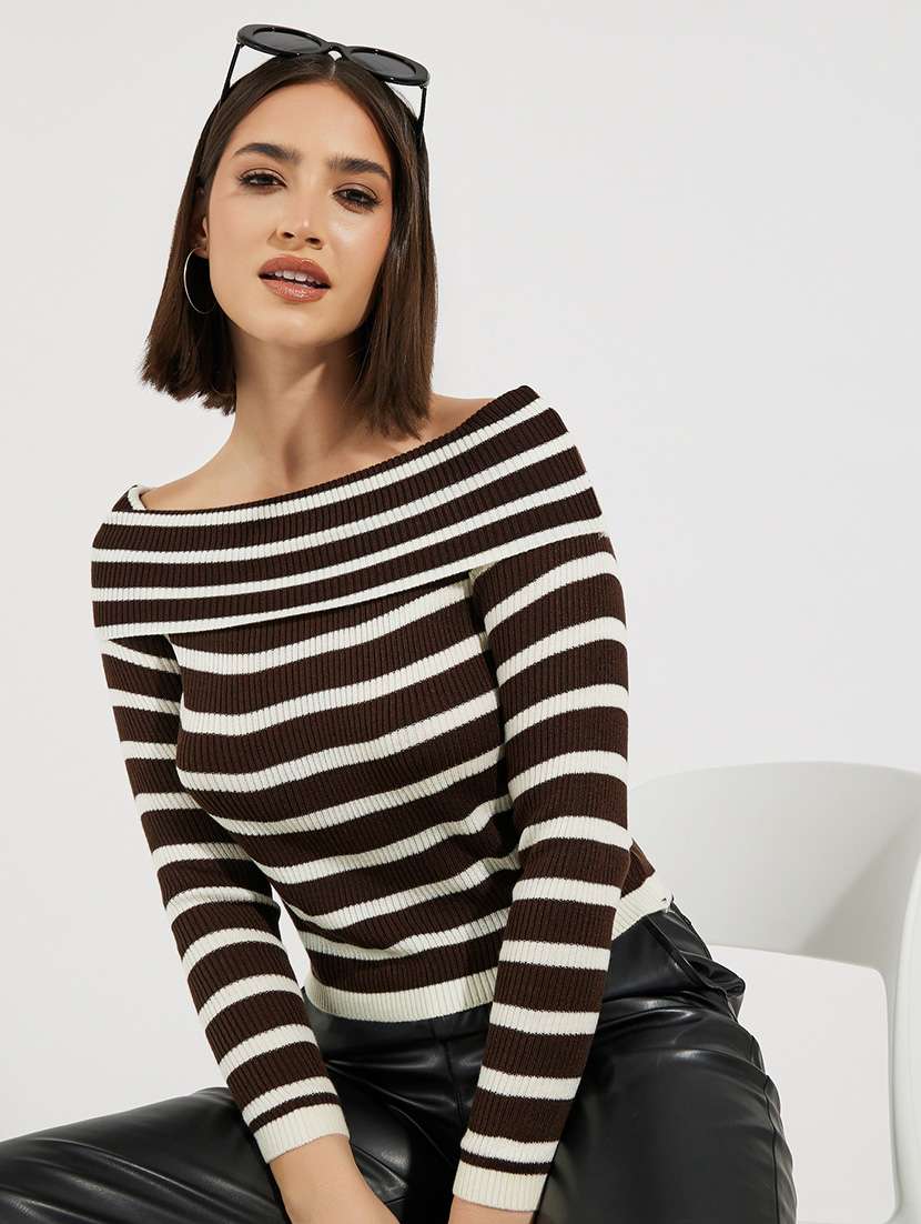 women striped off shoulder pullover - 21643814 -  Standard Image - 1