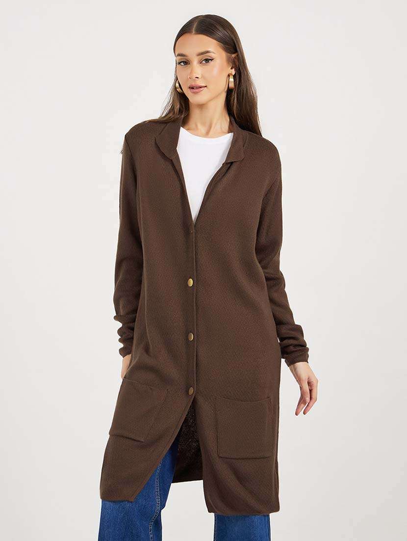 women solid long sleeves long cardigan - 21643822 -  Standard Image - 1