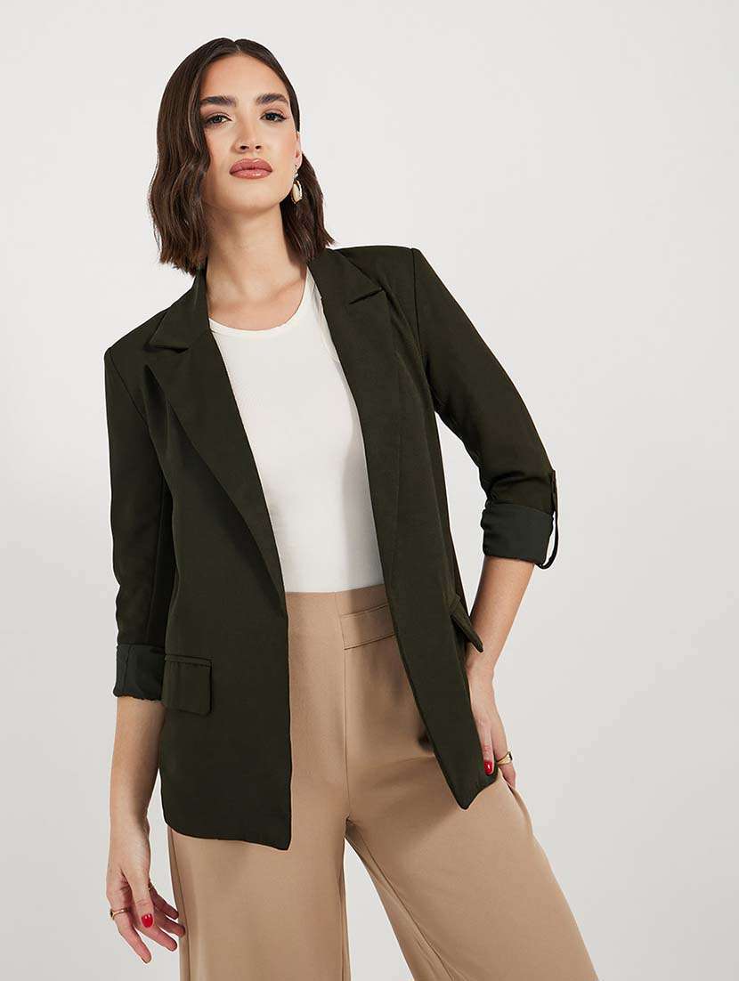 women solid long sleeves casual blazer
