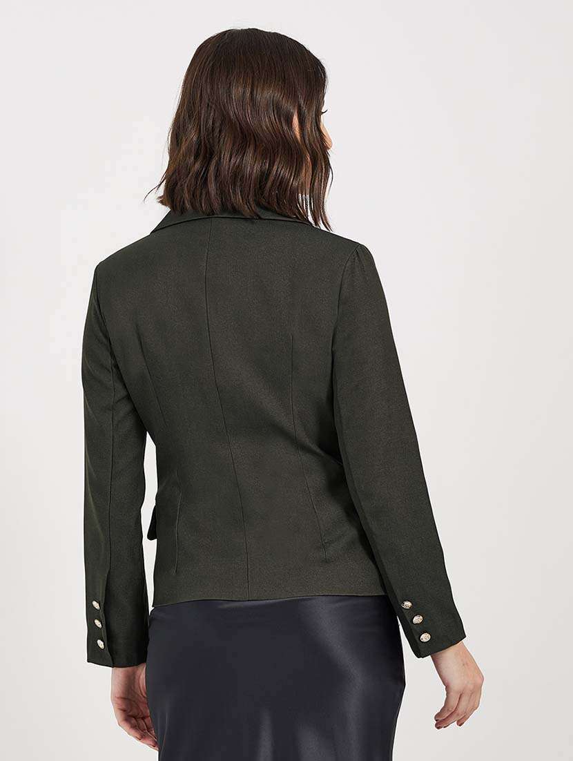 women solid long sleeves double breasted blazer - 21643826 -  Standard Image - 1