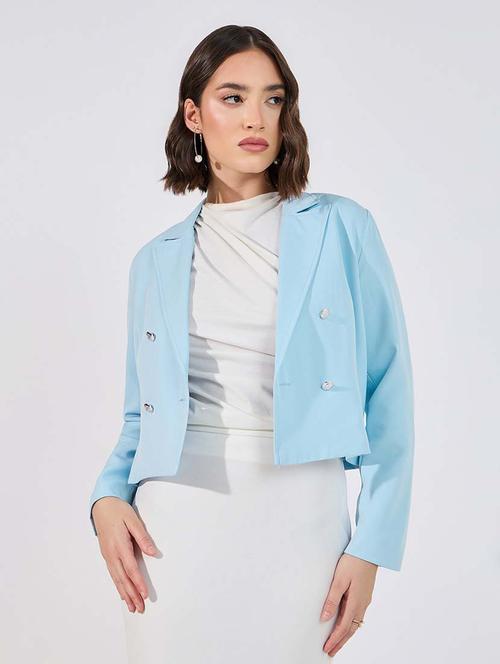 women solid long sleeves double breasted blazer - 21643827 -  Standard Image - 0