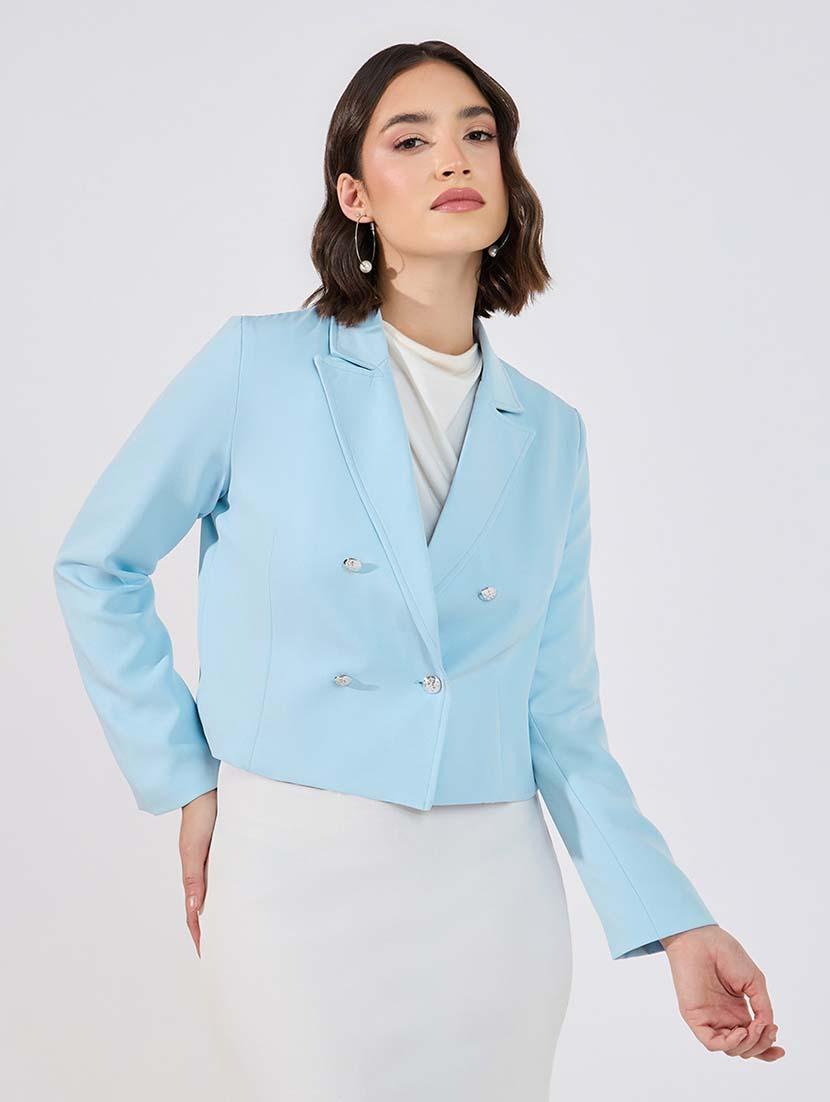 women solid long sleeves double breasted blazer - 21643827 -  Standard Image - 1