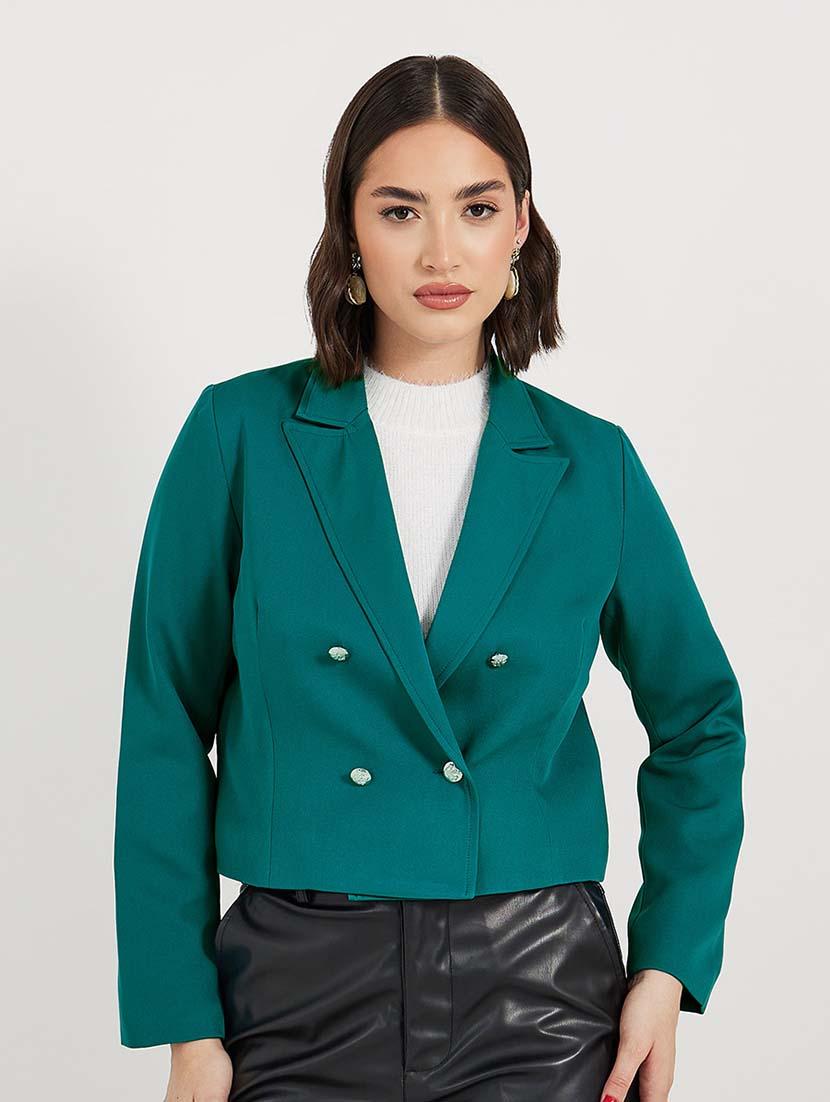 women solid long sleeves double breasted blazer - 21643828 -  Standard Image - 1