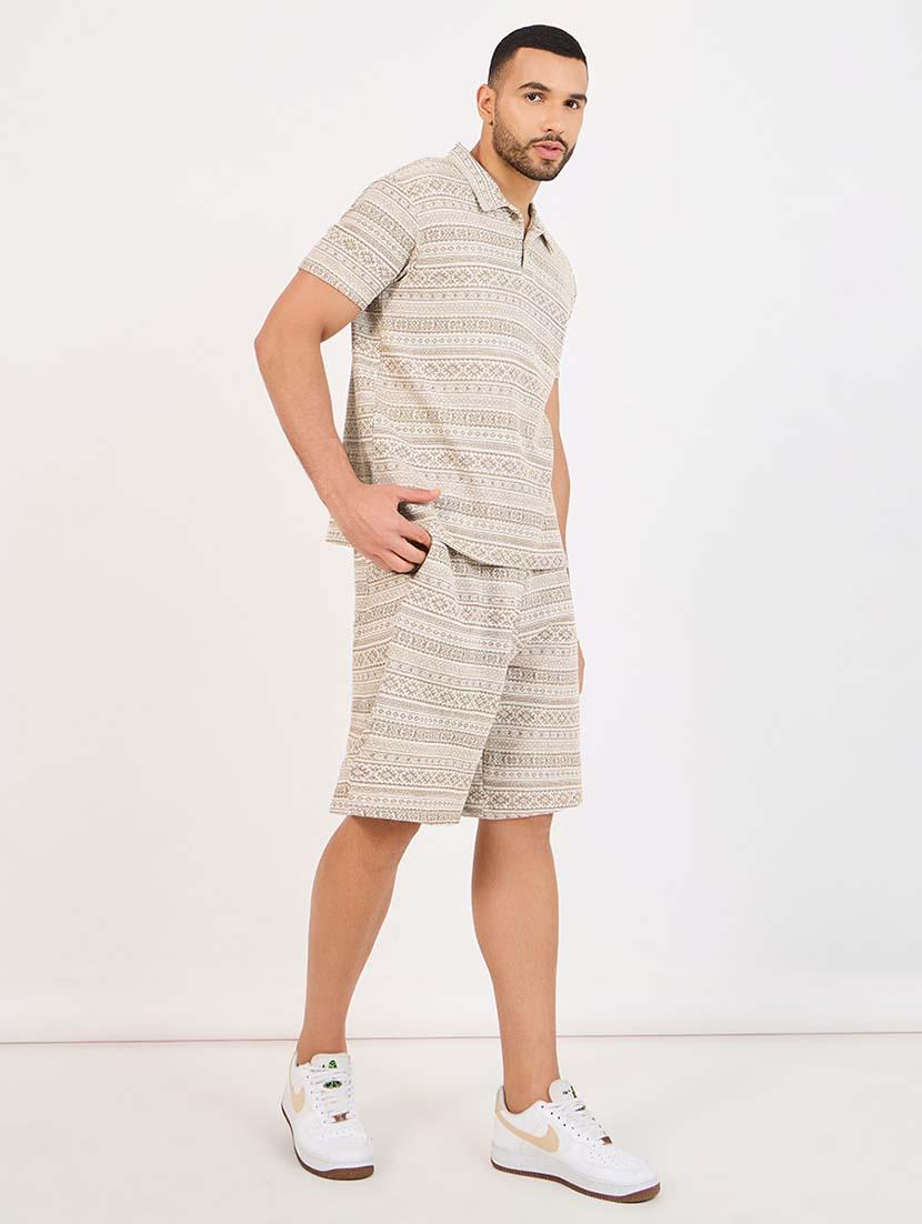 men polo neck printed t-shirt & shorts co-ord set - 21643839 -  Standard Image - 1