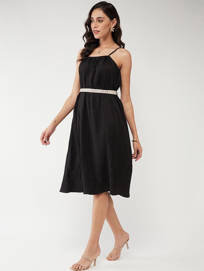 women solid shoulder strap a-line dress - 21643997 - Standard Image - 1