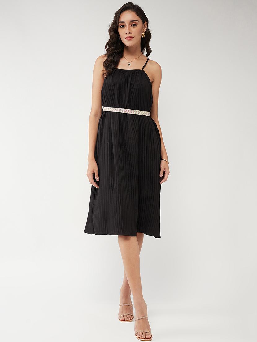 women solid shoulder strap a-line dress - 21643997 - Standard Image - 4