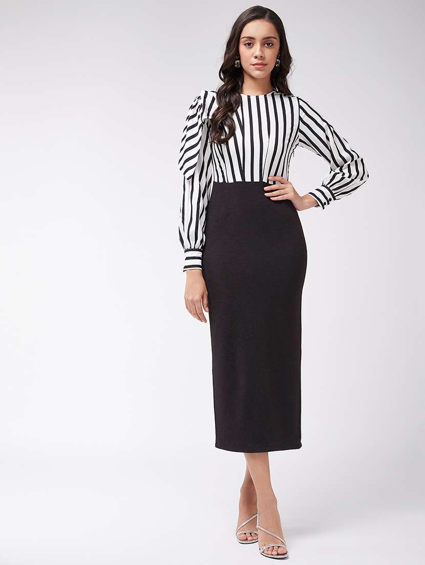 women striped  bodycon dress