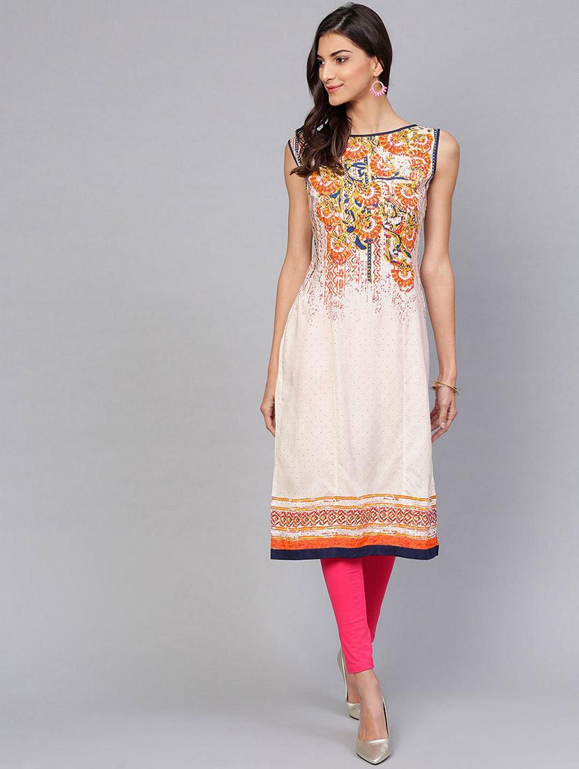 women off white printed sleeveless straight kurta - 21644023 -  Zoom Image - 0