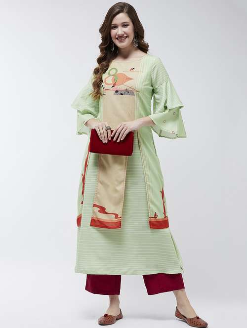 women three quarter sleeve layered kurta - 21644028 -  Standard Image - 0