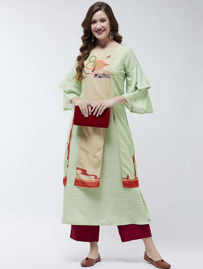 women three quarter sleeve layered kurta - 21644028 -  Zoom Image - 0