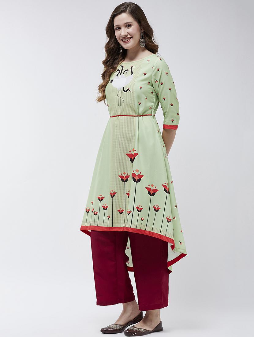 women printed three quarter sleeve a-line kurta - 21644031 - Standard Image - 1