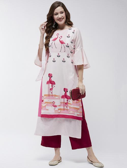 women three quarter sleeve layered kurta - 21644034 - Standard Image - 0