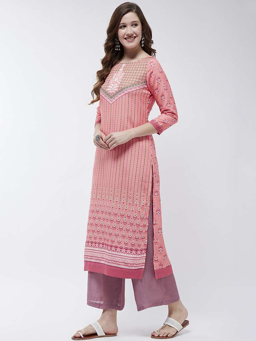 women printed round neck straight kurta - 21644042 -  Standard Image - 1