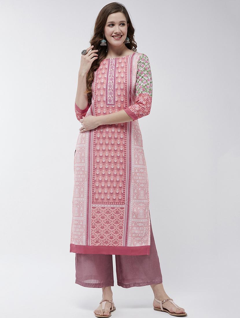 women printed round neck straight kurta - 21644045 - Standard Image - 1