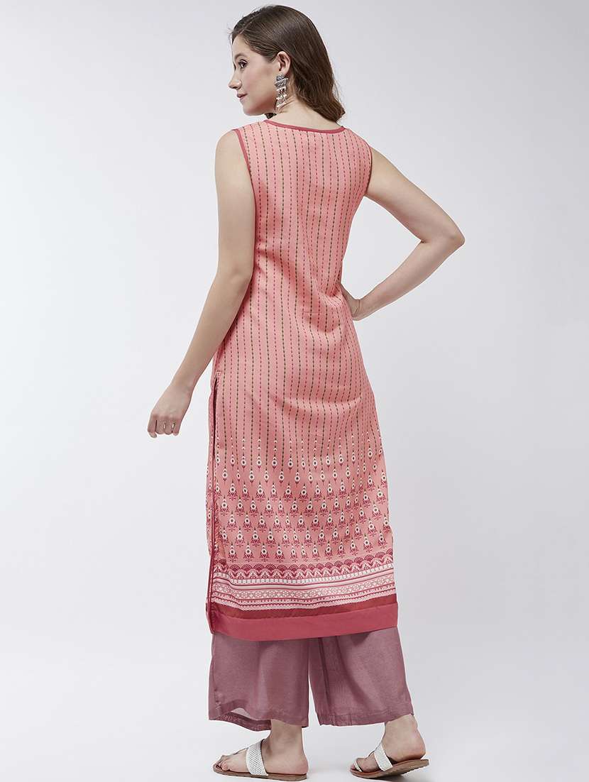 women printed round neck straight kurta - 21644047 - Standard Image - 4
