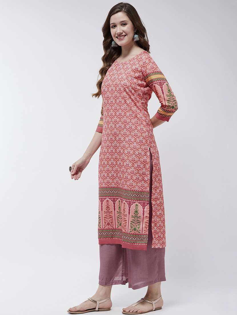 women printed round neck straight kurta - 21644049 - Standard Image - 1