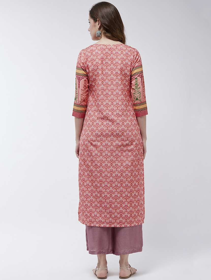 women printed round neck straight kurta - 21644049 - Standard Image - 4