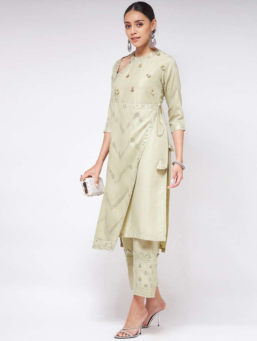 women neo mint asymmetric neck angrakha kurta - 21644050 -  Standard Image - 1