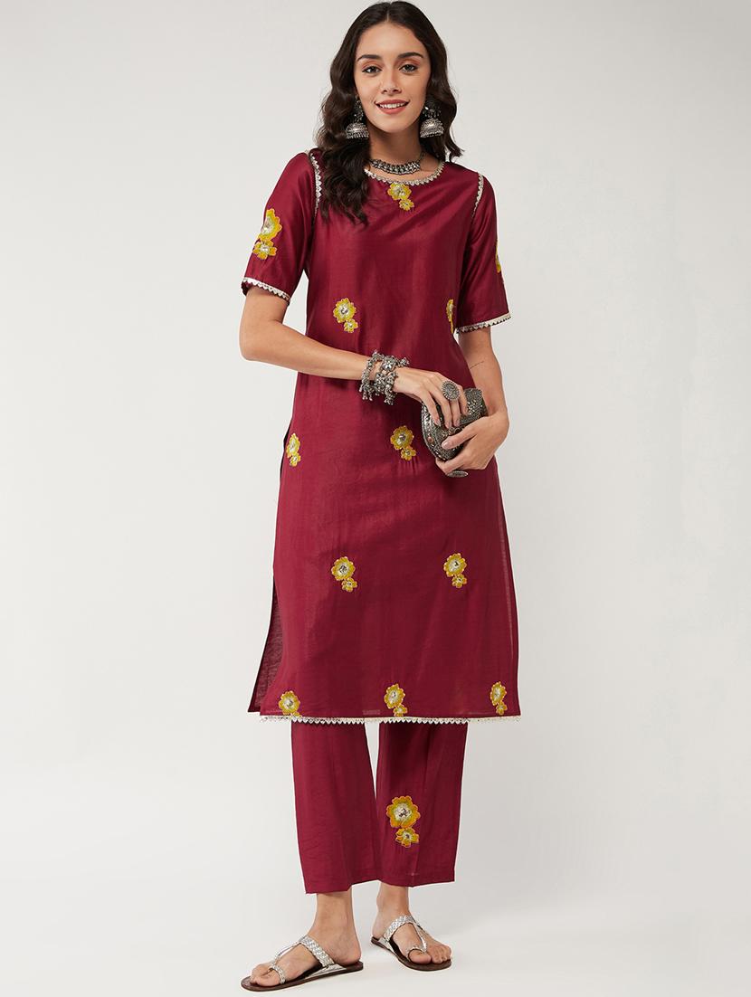 women embroidered round neck straight kurta - 21644056 - Standard Image - 1