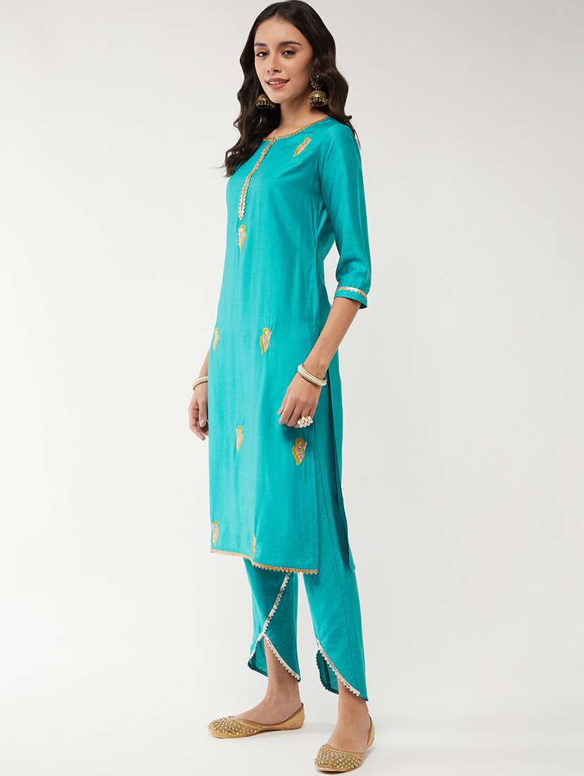 women embroidered round neck kurta pant set - 21644061 -  Standard Image - 1