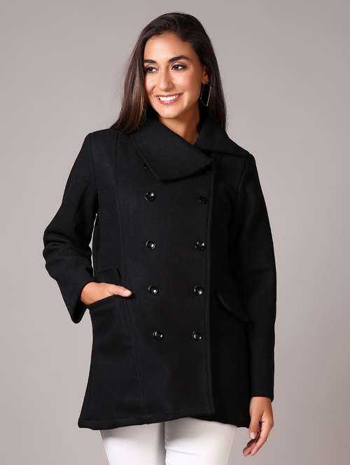 women solid double-breasted overcoat - 21644079 -  Standard Image - 0