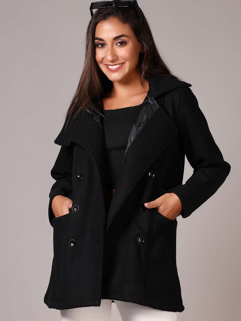 women solid double-breasted overcoat - 21644079 -  Standard Image - 1