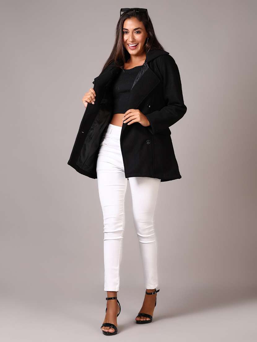 women solid double-breasted overcoat - 21644079 -  Standard Image - 4