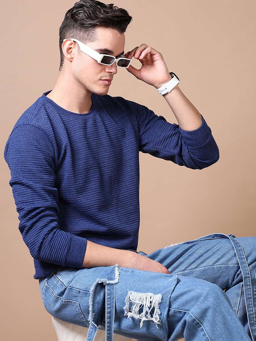 men solid long sleeve regular fit pullover