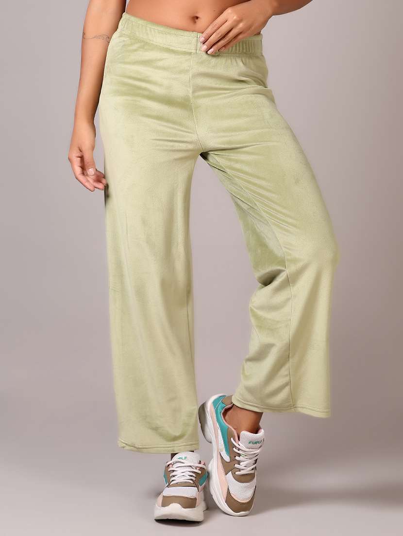 women solid mid rise straight trouser