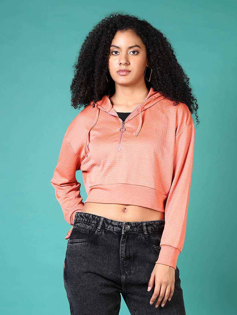 women solid long sleeve cropped sweatshirts