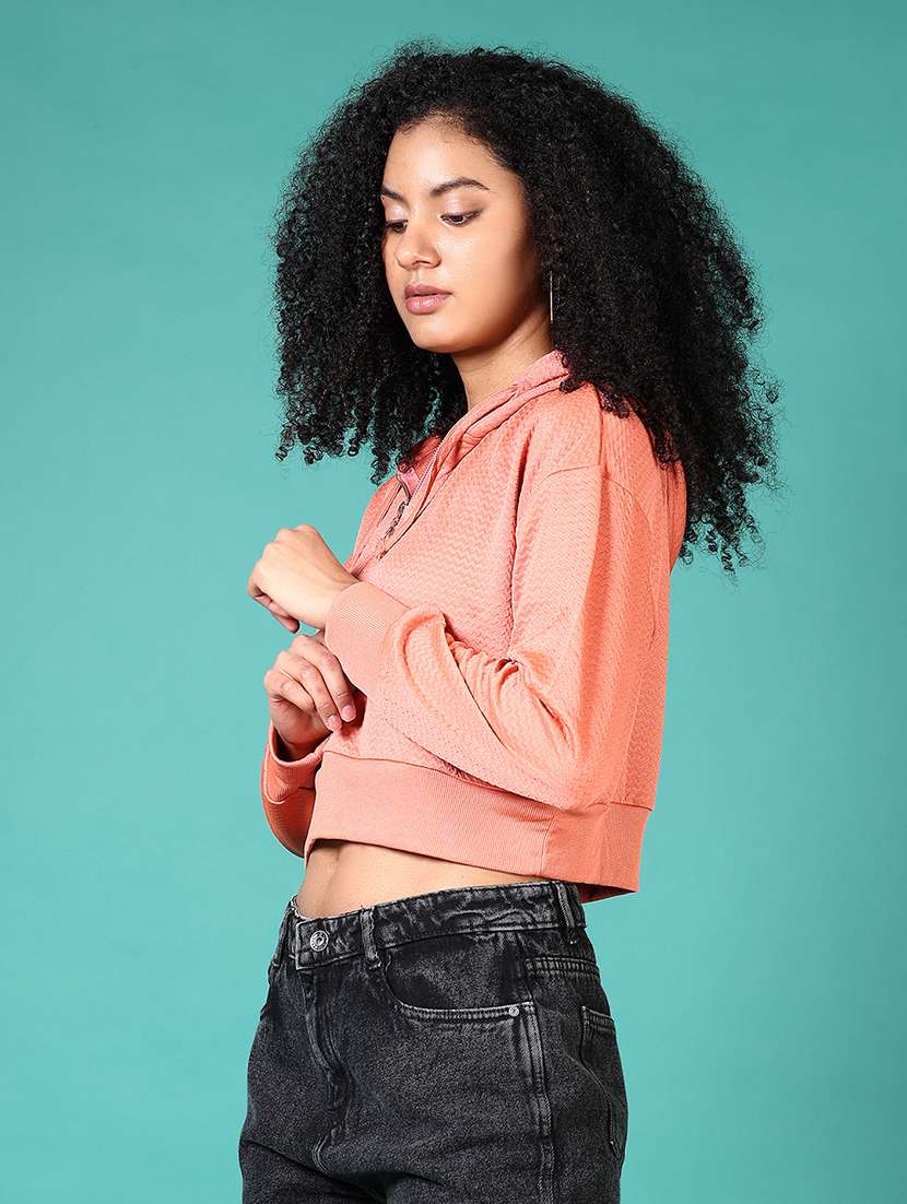 women solid long sleeve cropped sweatshirts - 21644105 -  Standard Image - 1