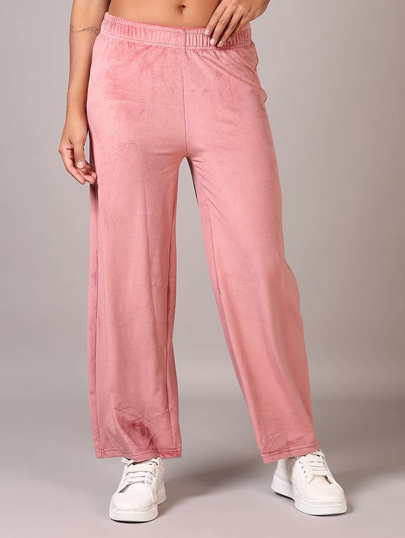 women pink solid mid rise straight trouser