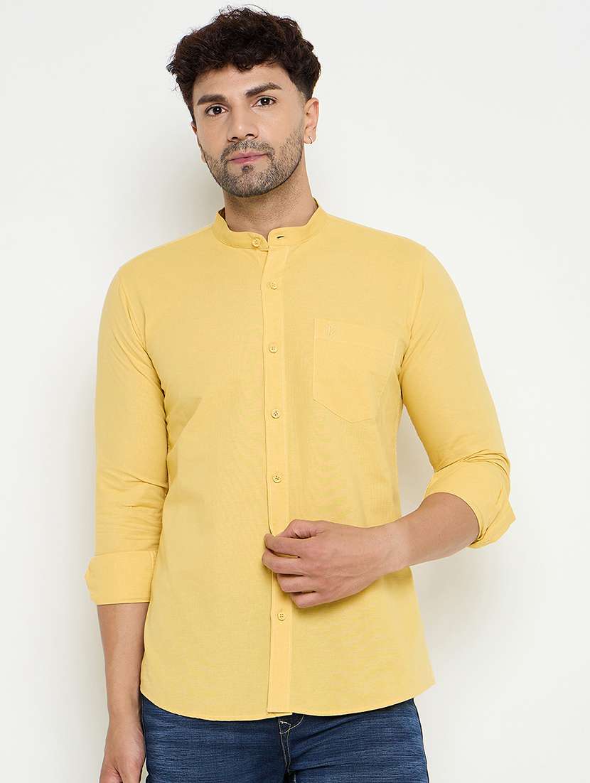 men slim fit solid long sleeve casual shirt