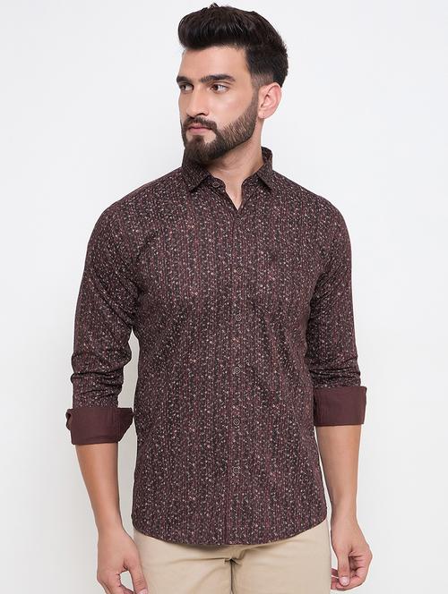 men slim fit printed long sleeve casual shirt - 21644302 - Standard Image - 0