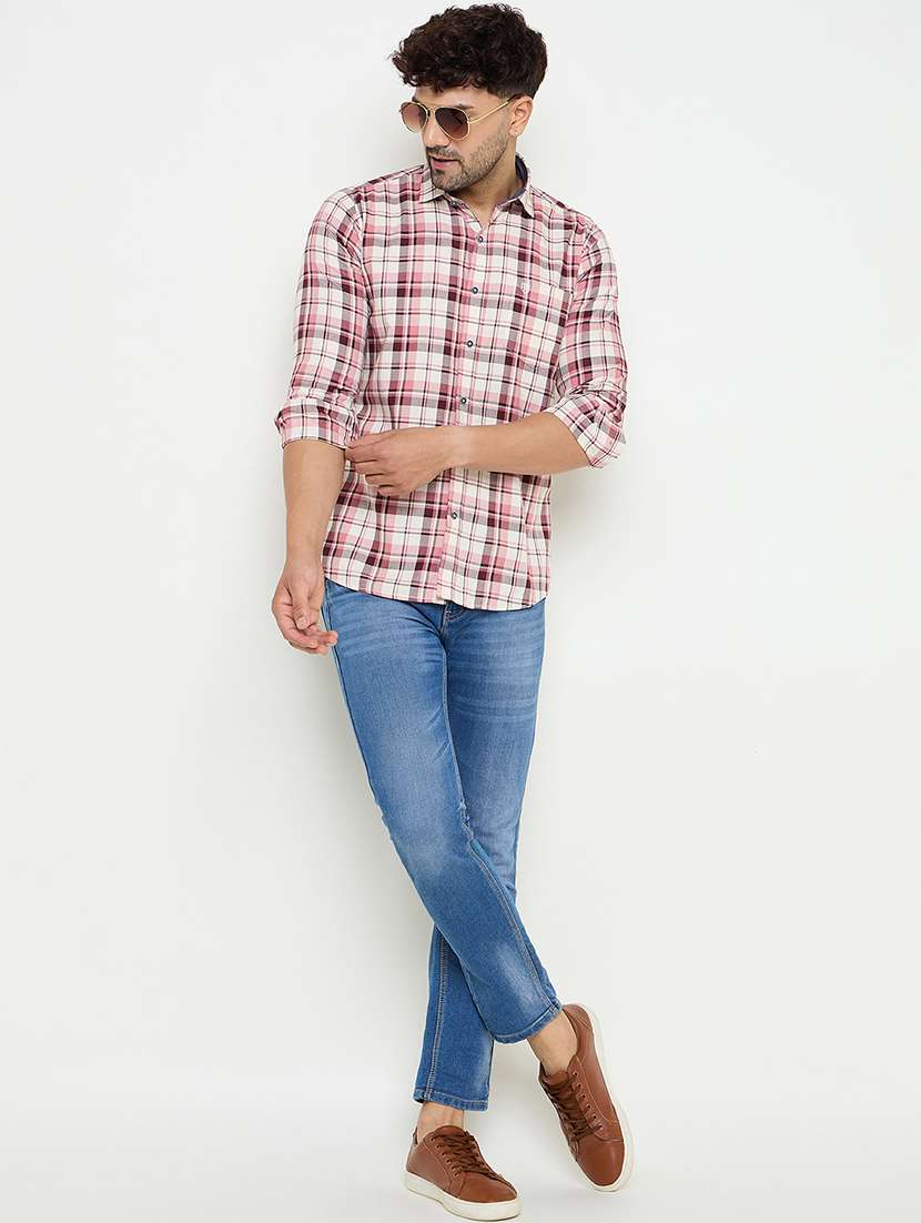 men slim fit checkered long sleeve casual shirt - 21644307 -  Standard Image - 4