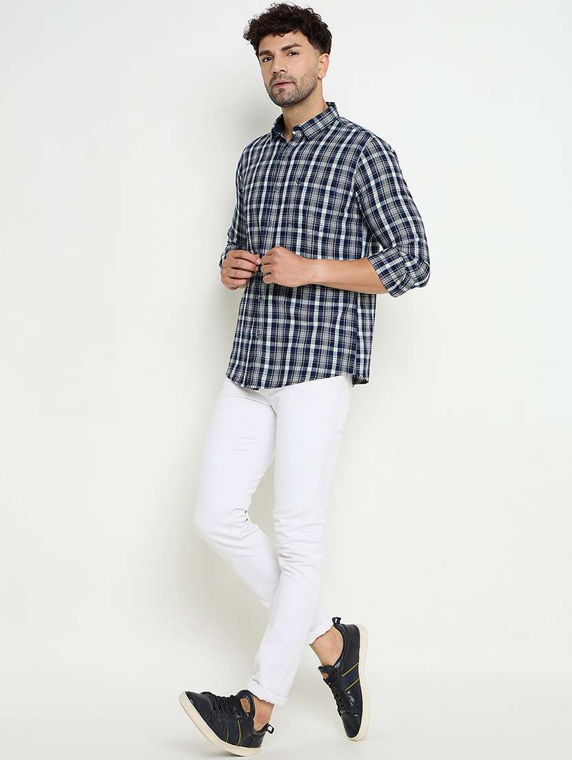 men slim fit checkered long sleeve casual shirt - 21644326 -  Standard Image - 4
