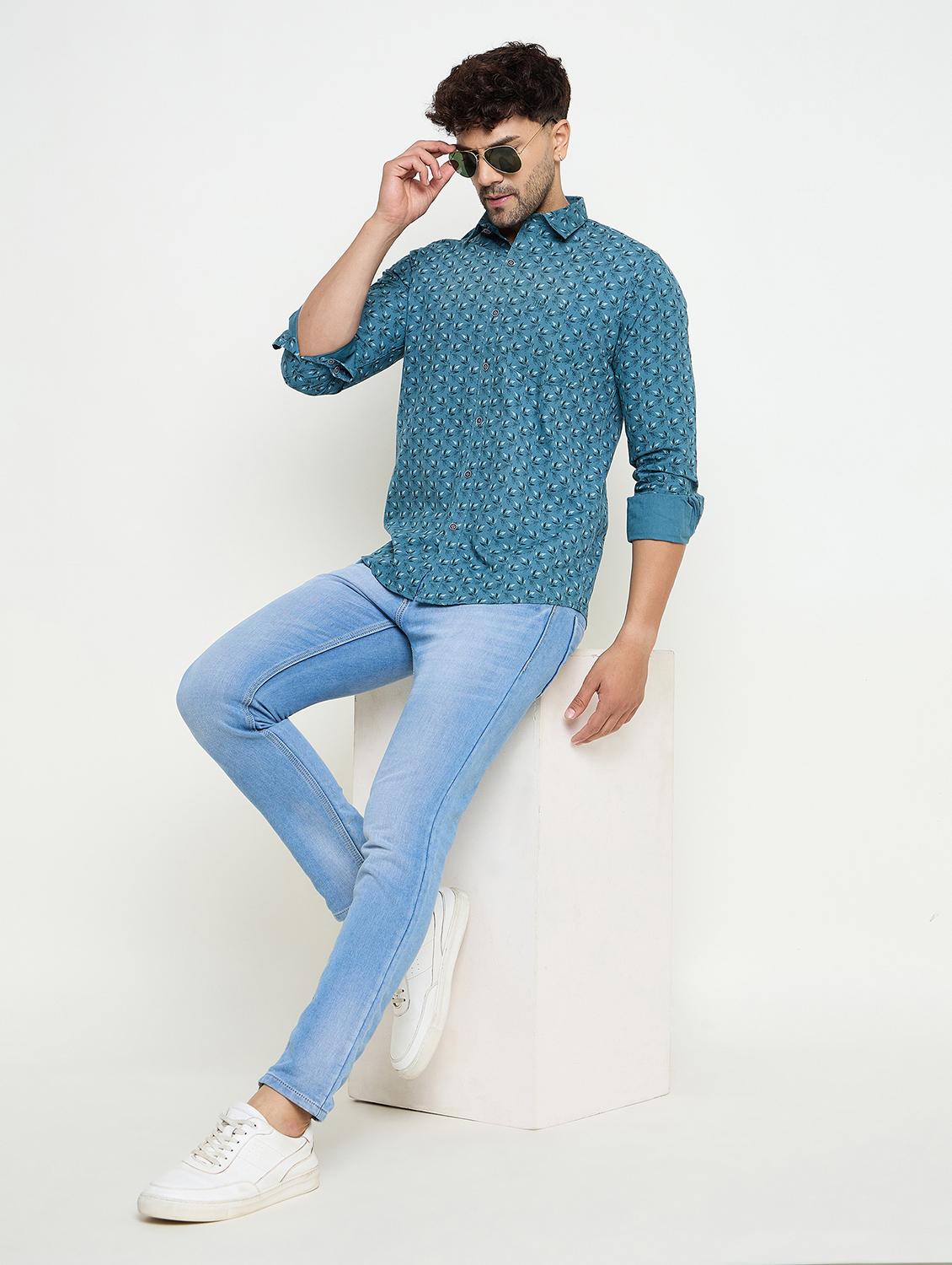 men slim fit printed long sleeve casual shirt - 21644333 - Standard Image - 4