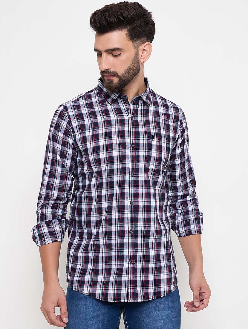 men slim fit checkered long sleeve casual shirt