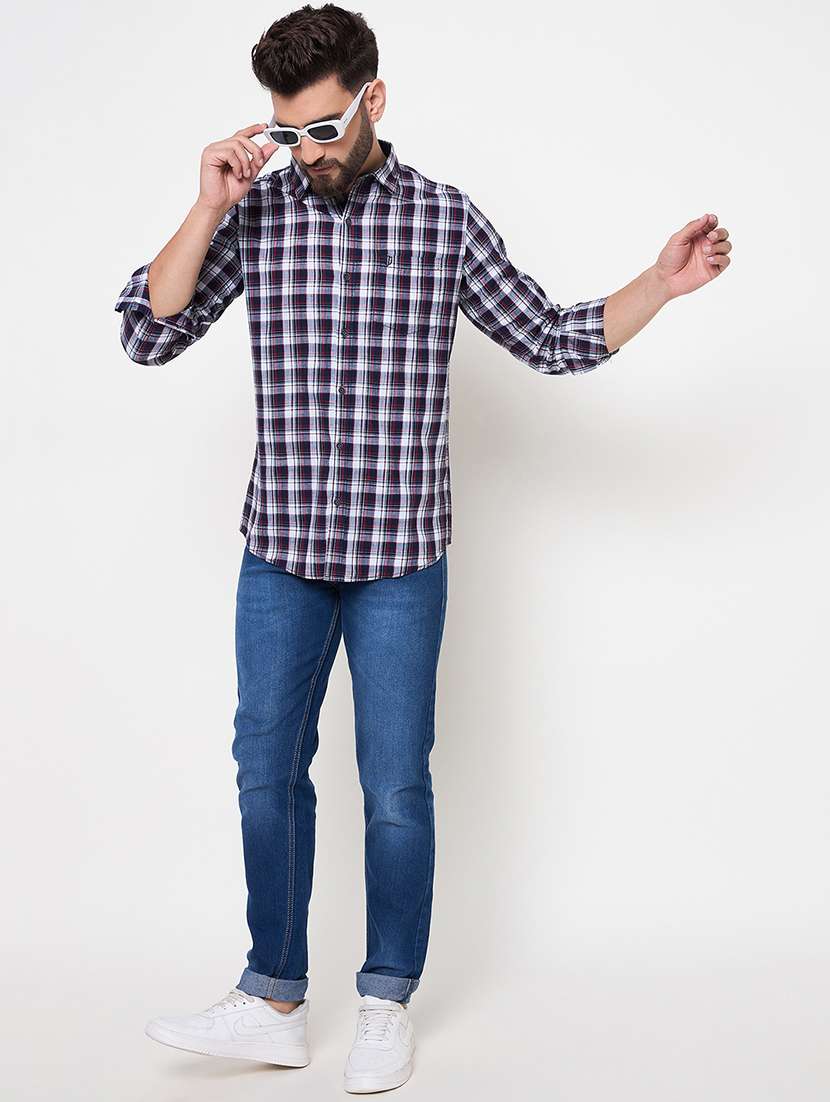 men slim fit checkered long sleeve casual shirt - 21644339 -  Standard Image - 4