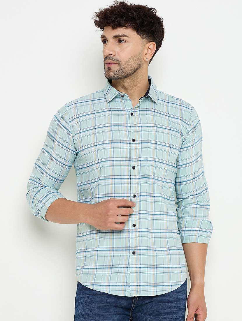 men slim fit checkered long sleeve casual shirt