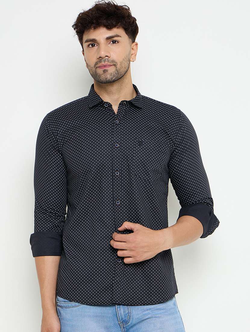 men slim fit printed long sleeve casual shirt