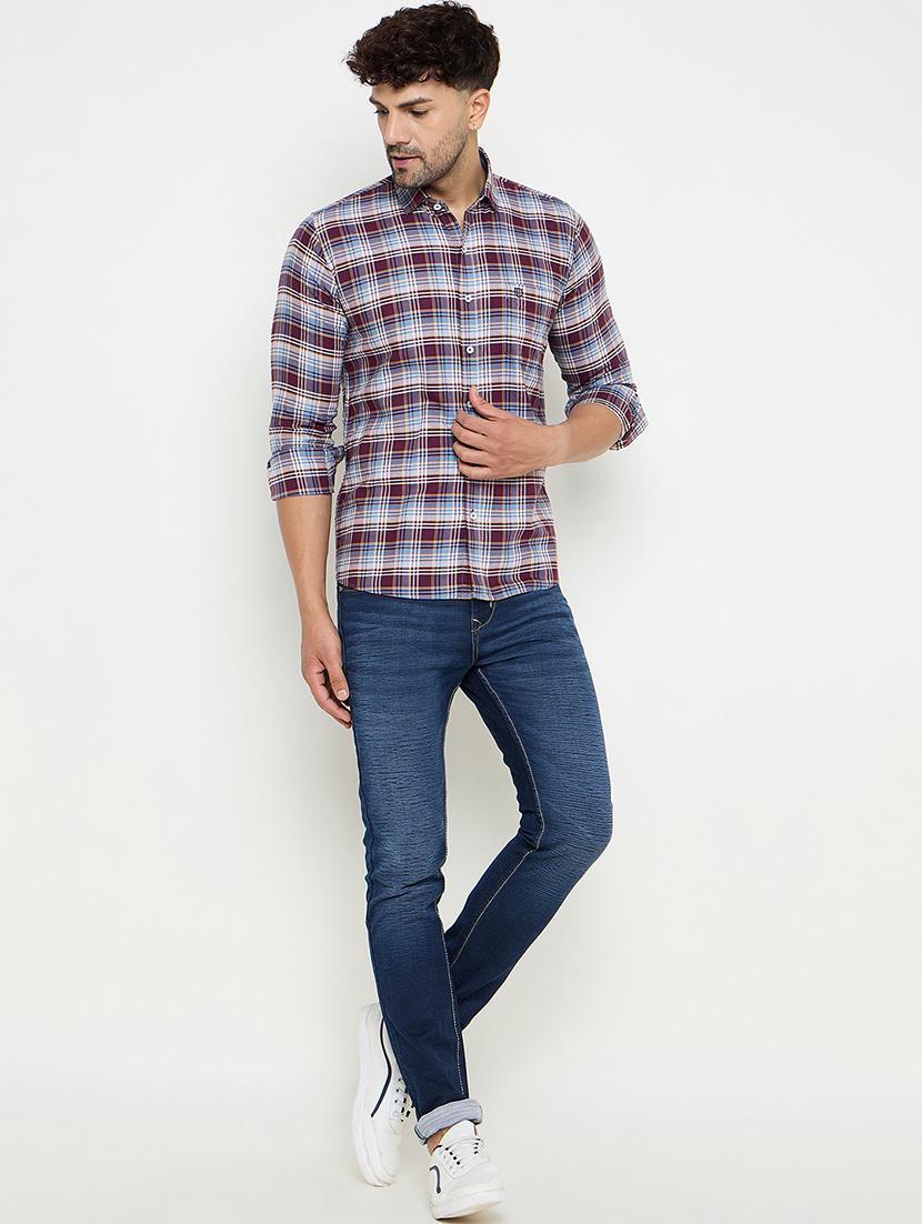 men slim fit checkered long sleeve casual shirt - 21644363 - Standard Image - 4