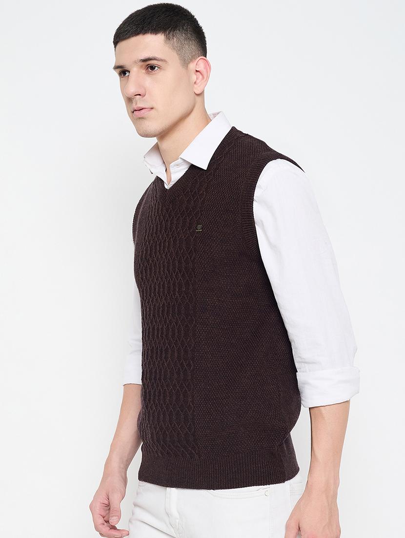men sleeveless self design pullover - 21644371 - Standard Image - 1