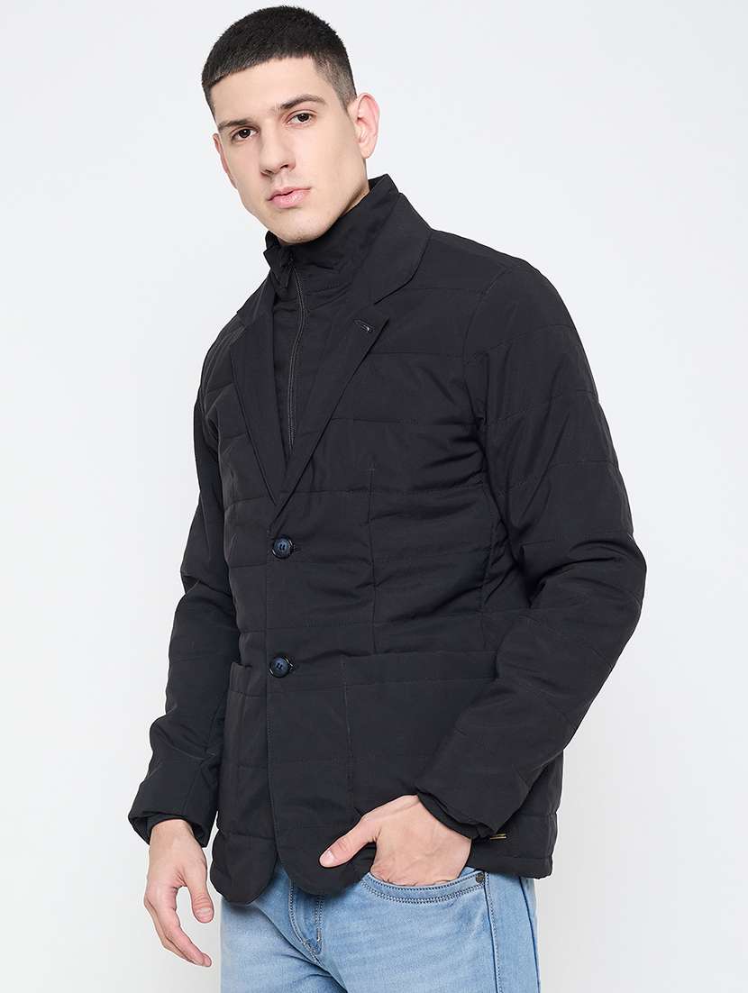 men black solid long sleeves quilted jacket - 21644380 -  Standard Image - 1