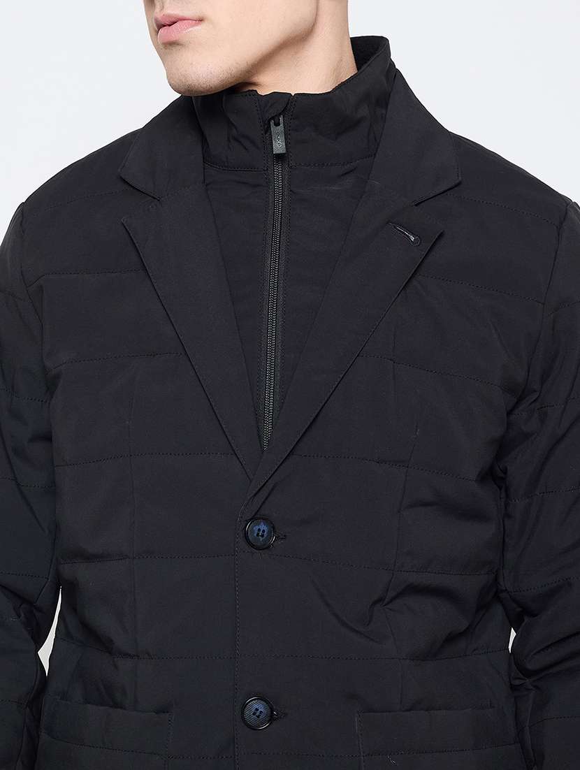 men black solid long sleeves quilted jacket - 21644380 -  Standard Image - 4