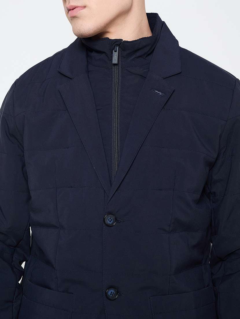 men blue solid long sleeves quilted jacket - 21644381 - Standard Image - 4