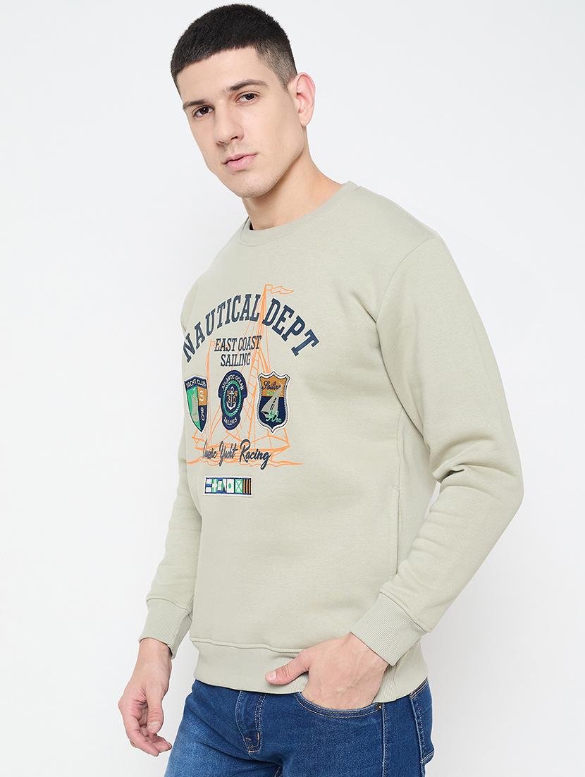 men cream front print long sleeve sweathshirts - 21644382 - Standard Image - 1