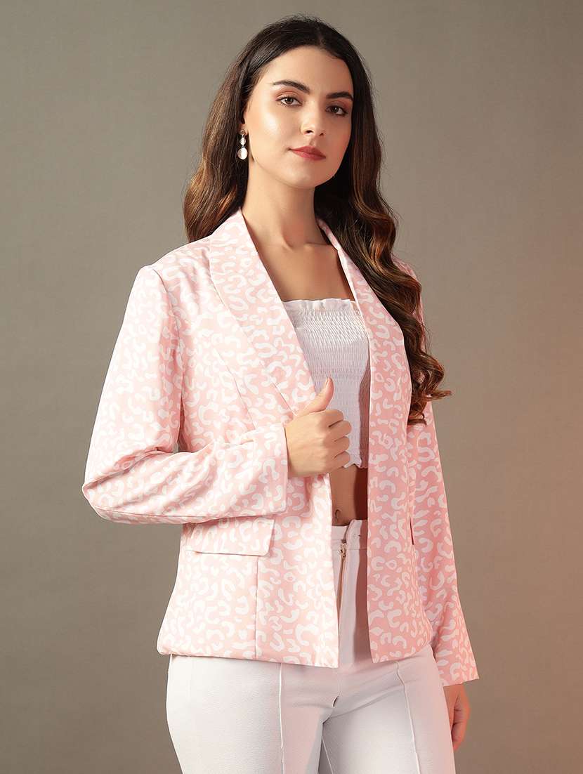 women peach printed long sleeve blazer - 21644391 -  Standard Image - 1
