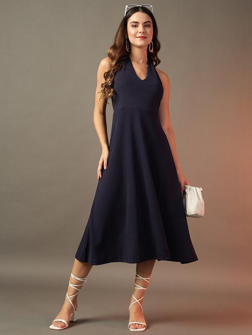 women solid halter neck fit & flare dress - 21644411 -  Standard Image - 0