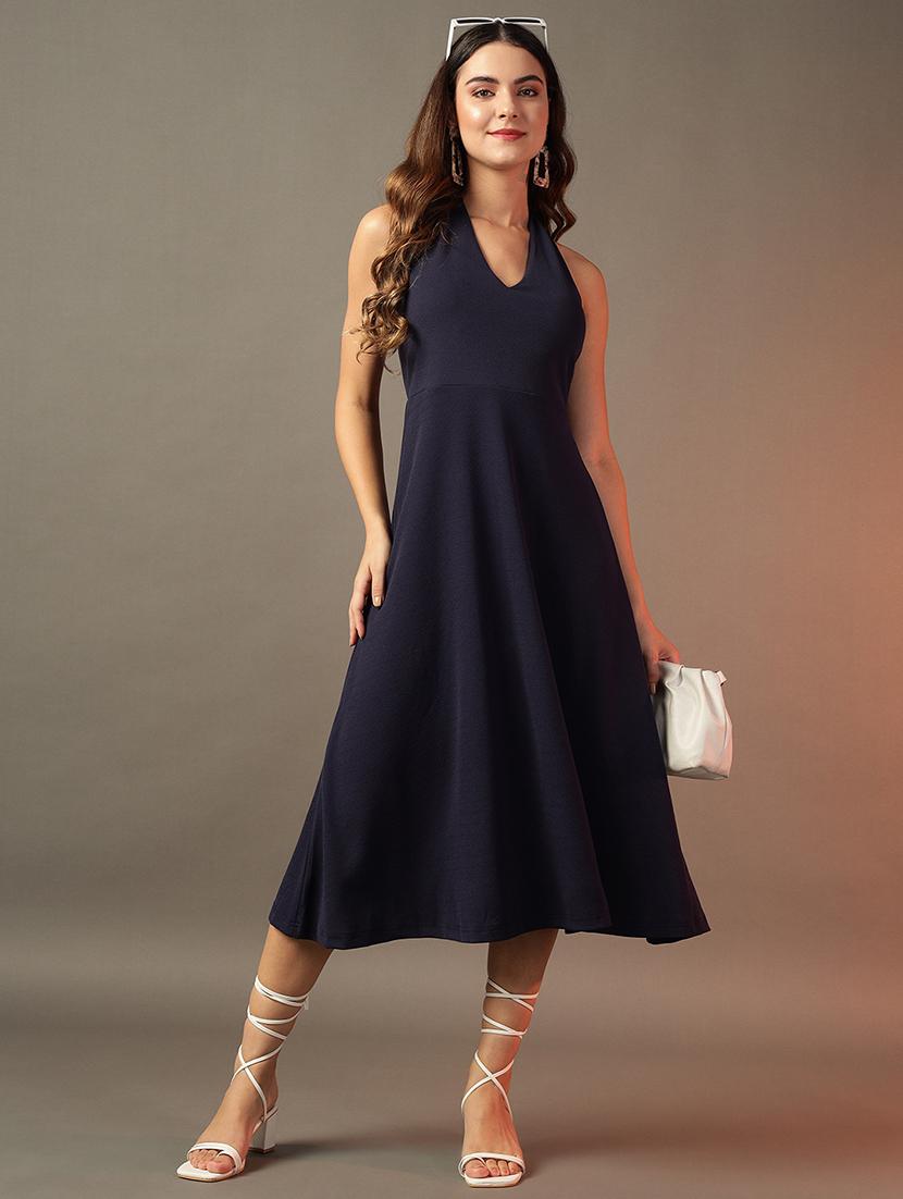 women solid halter neck fit & flare dress - 21644411 -  Zoom Image - 0